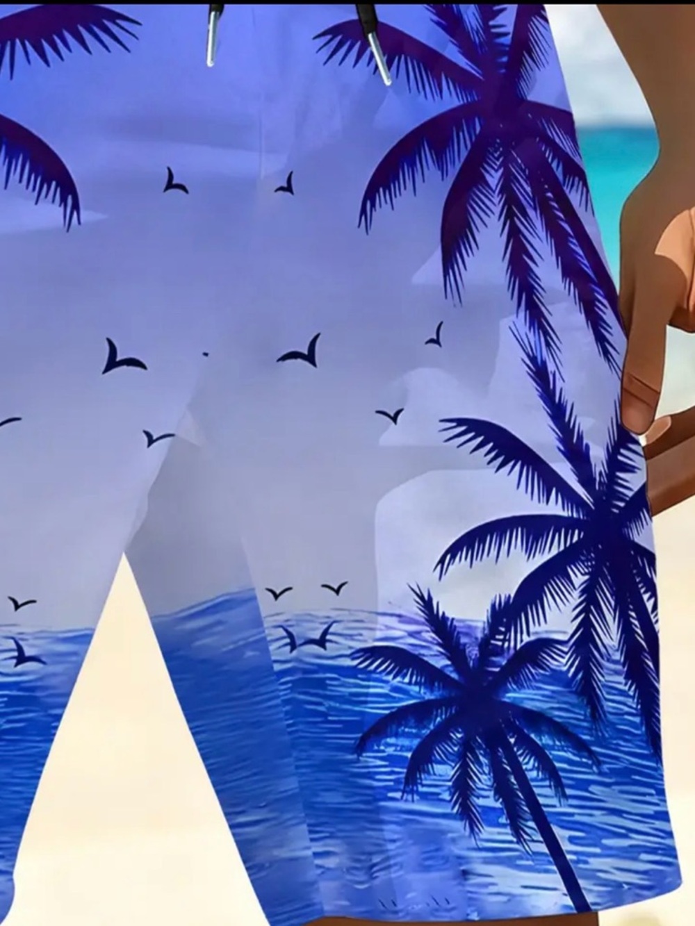 Men’s Tropical Palm Print Swim Trunks in Blue Size 2XL (Waist 38”)